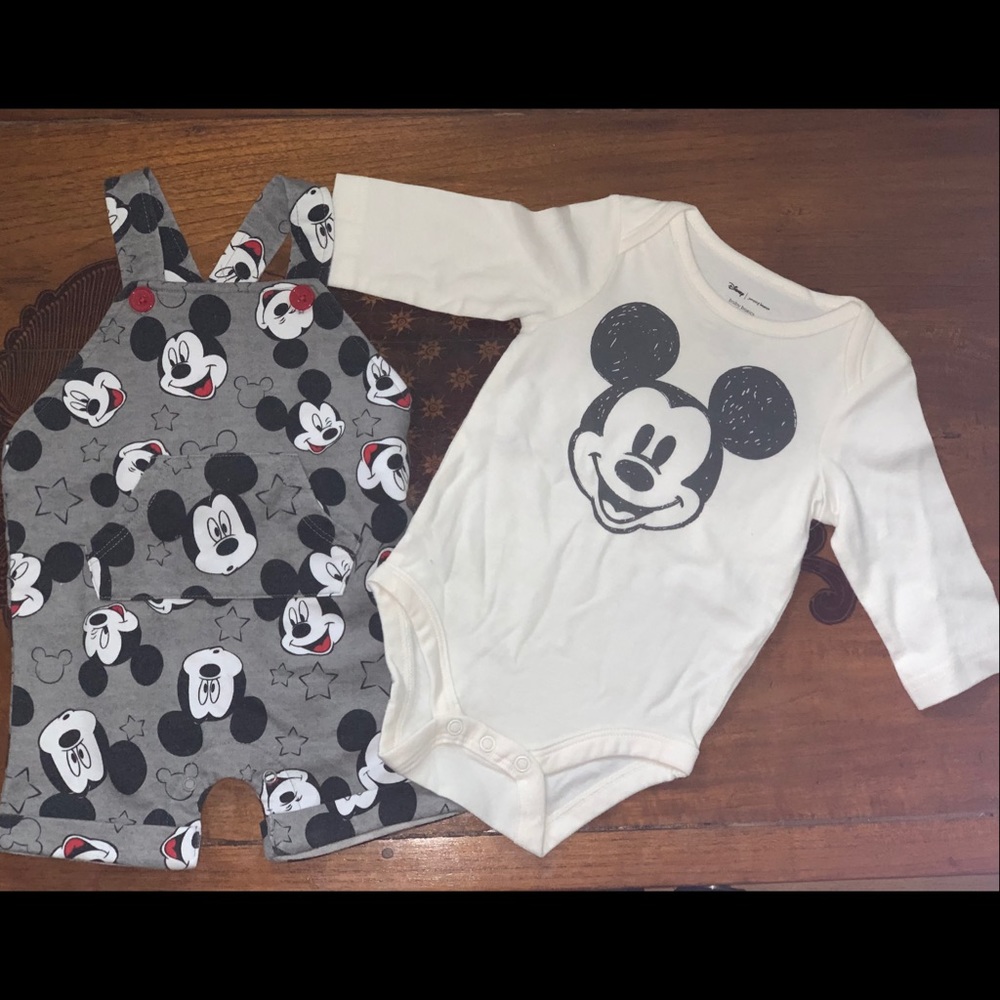 EUC BABY MICKEY MOUSE OVERALL & ONSIE SET sz 3-6m